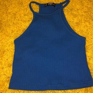 Blue Ribbed Halter Top